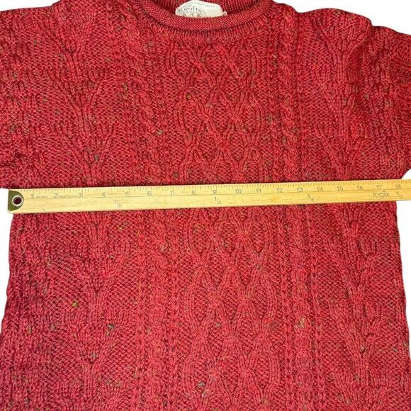 Crafts & Woollens Vintage Red 100% Wool Aran Chunky Pullover Sweater Sz S - Picture 9 of 10